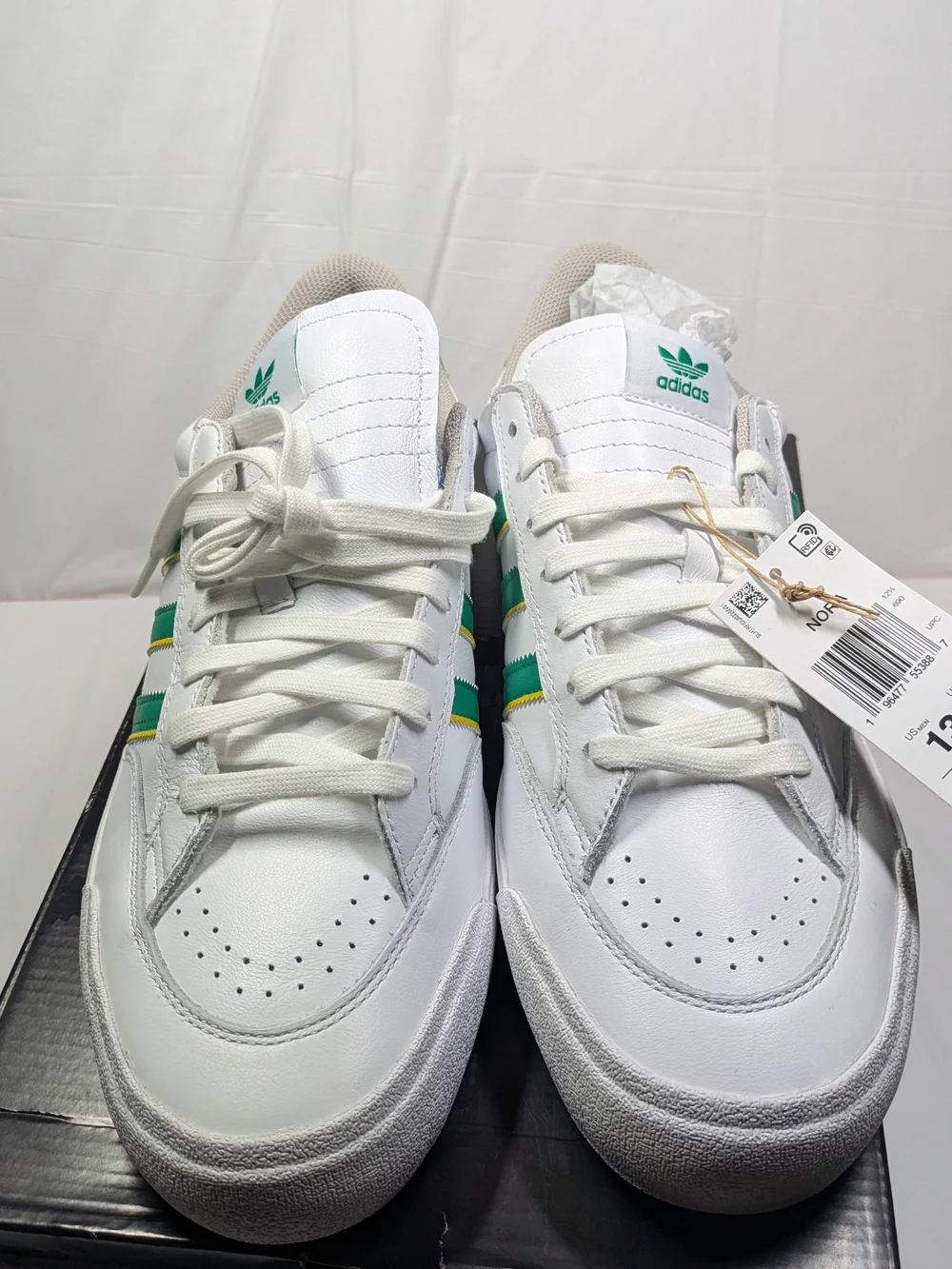 adidas Men’s White Nora with Green & Yellow Stripes